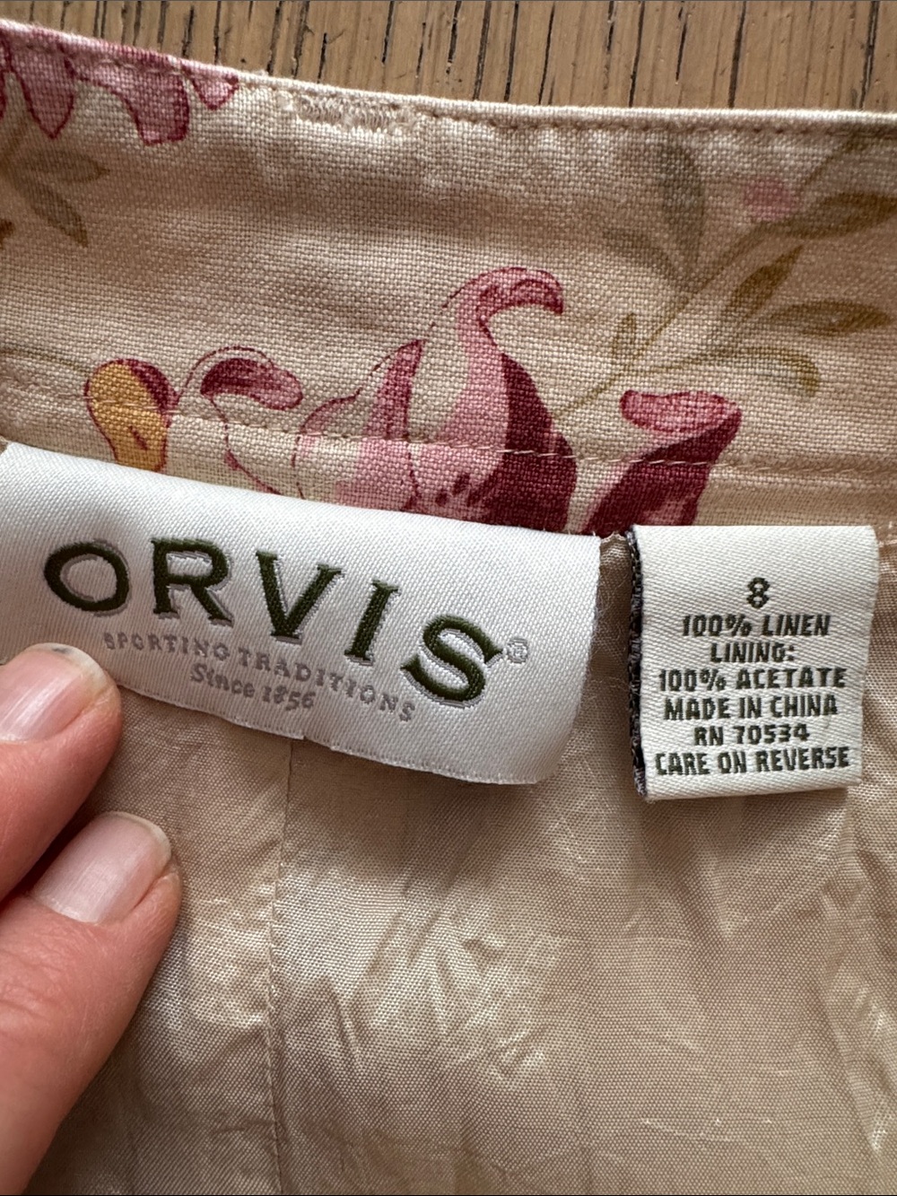 Orvis vintage floral linen midi skirt front button placket back slit - Picture 2 of 5